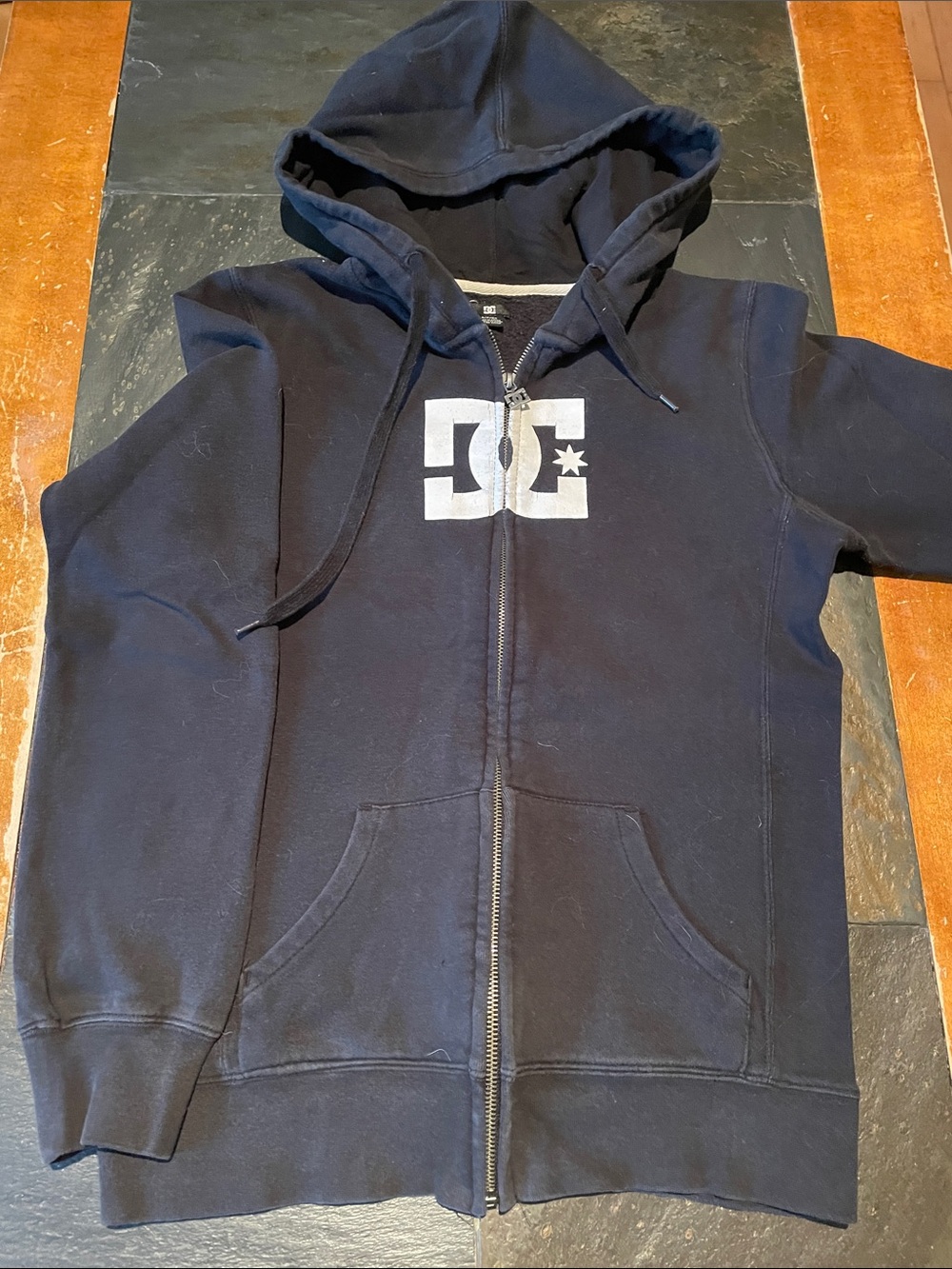 DC Black Zip-Up Hoodie with White Logo